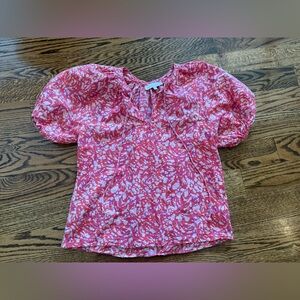 House of Harlow 1960 Martime Puff Sleeve Top XS Pink Print girly